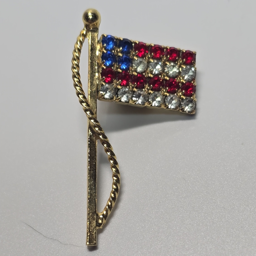 Patriotic Gold-Tone Flag Brooch